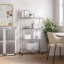 Load image into Gallery viewer, Mobile 4-Tier Chrome Wire Shelving Unit - Perfect for Kitchen and Garage