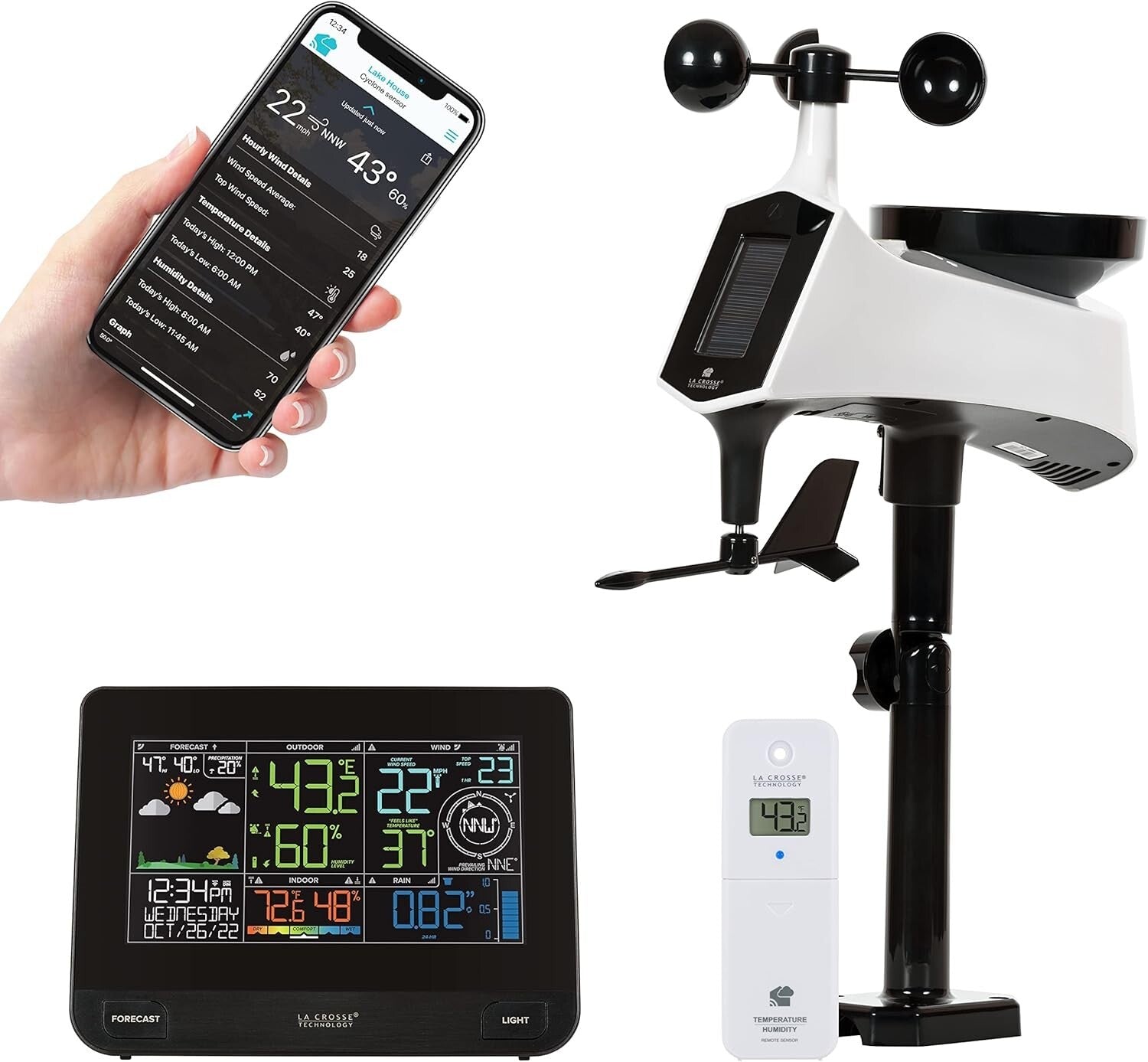 Wireless Temperature and Humidity Weather Monitor with Rain Gauge - Black Finish