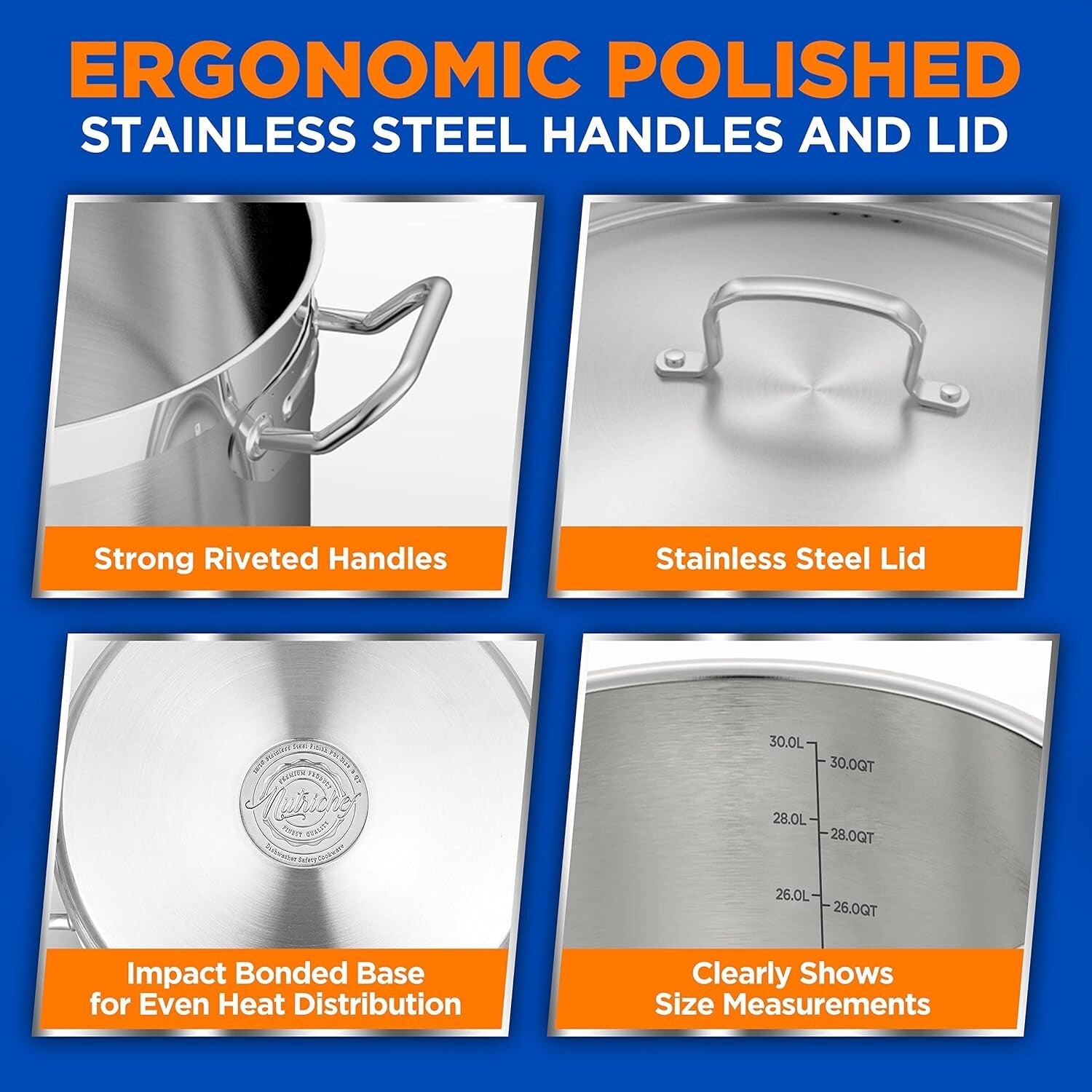 Durable 30 Quart Heavy Duty Stockpot - Perfect for Large Family Gatherings