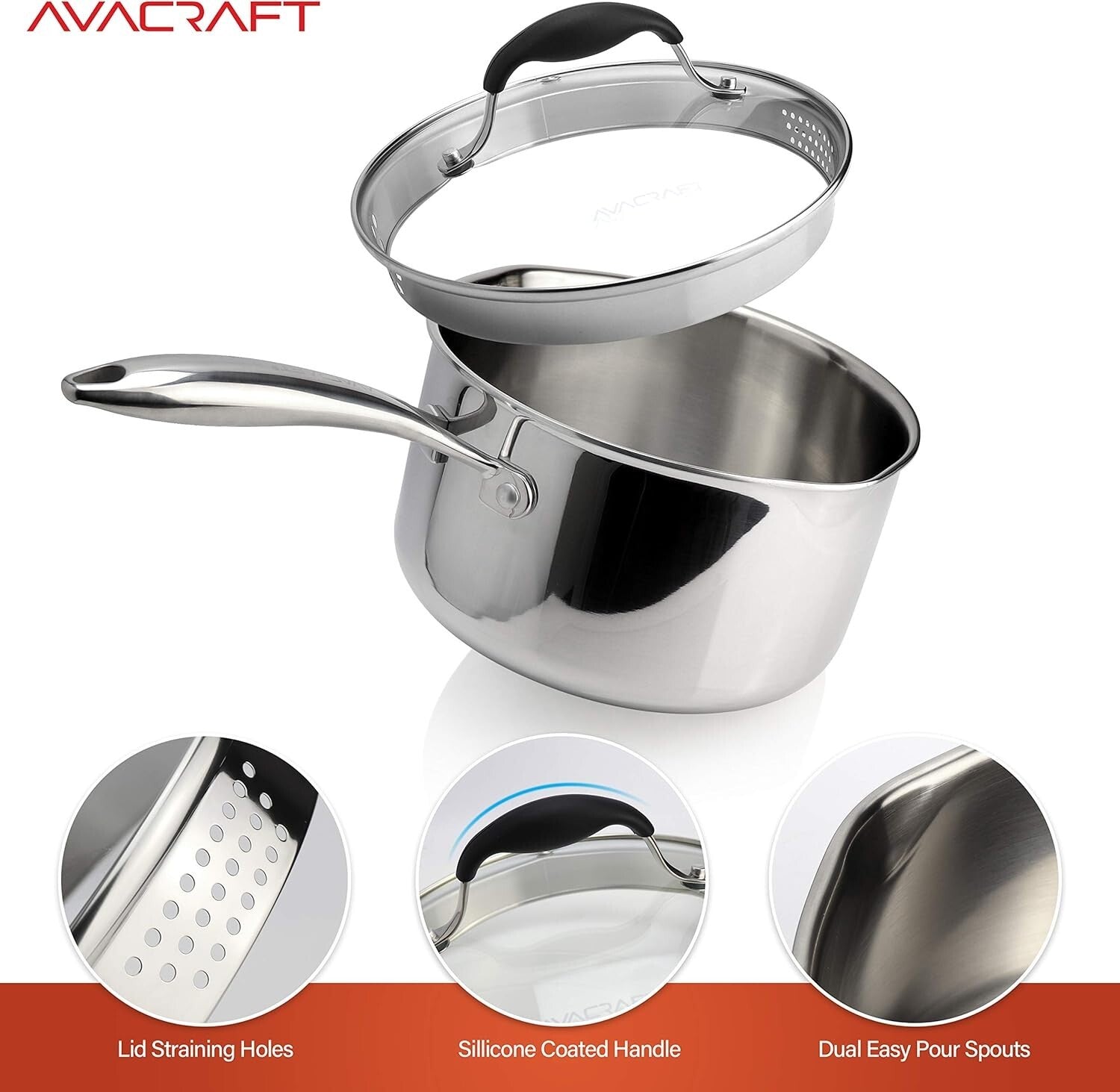 Elegant Tri-Ply Stainless Steel Cooking Pot with Dual Pour Spouts & Strainer Lid