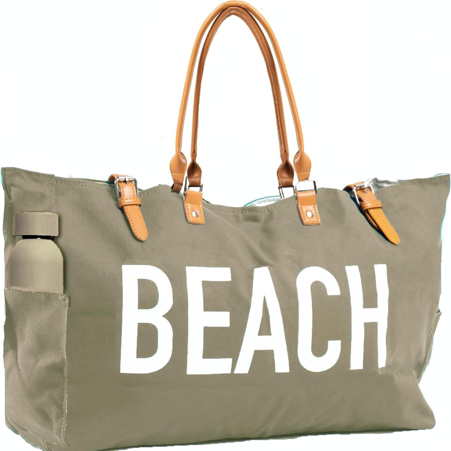Stylish Waterproof Beach Bag with Vegan Leather Handles - Sandproof Design