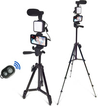 Load image into Gallery viewer, 50-Inch Extendable Tripod Smartphone Vlogging Kit with Lighting &amp; Remote Control