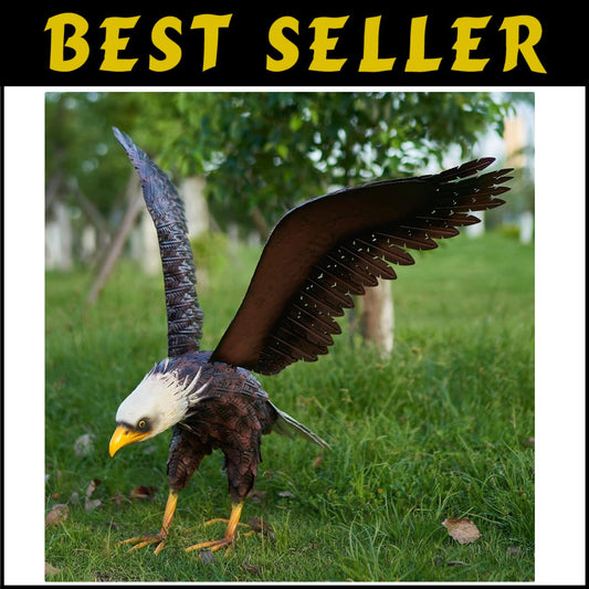 Elegant Freestanding Outdoor Eagle Statue - Stunning Metal Art for Lawn Displays