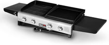 Load image into Gallery viewer, Stylish Black Propane Grill and Griddle Combo with Folding Legs and Side Tables