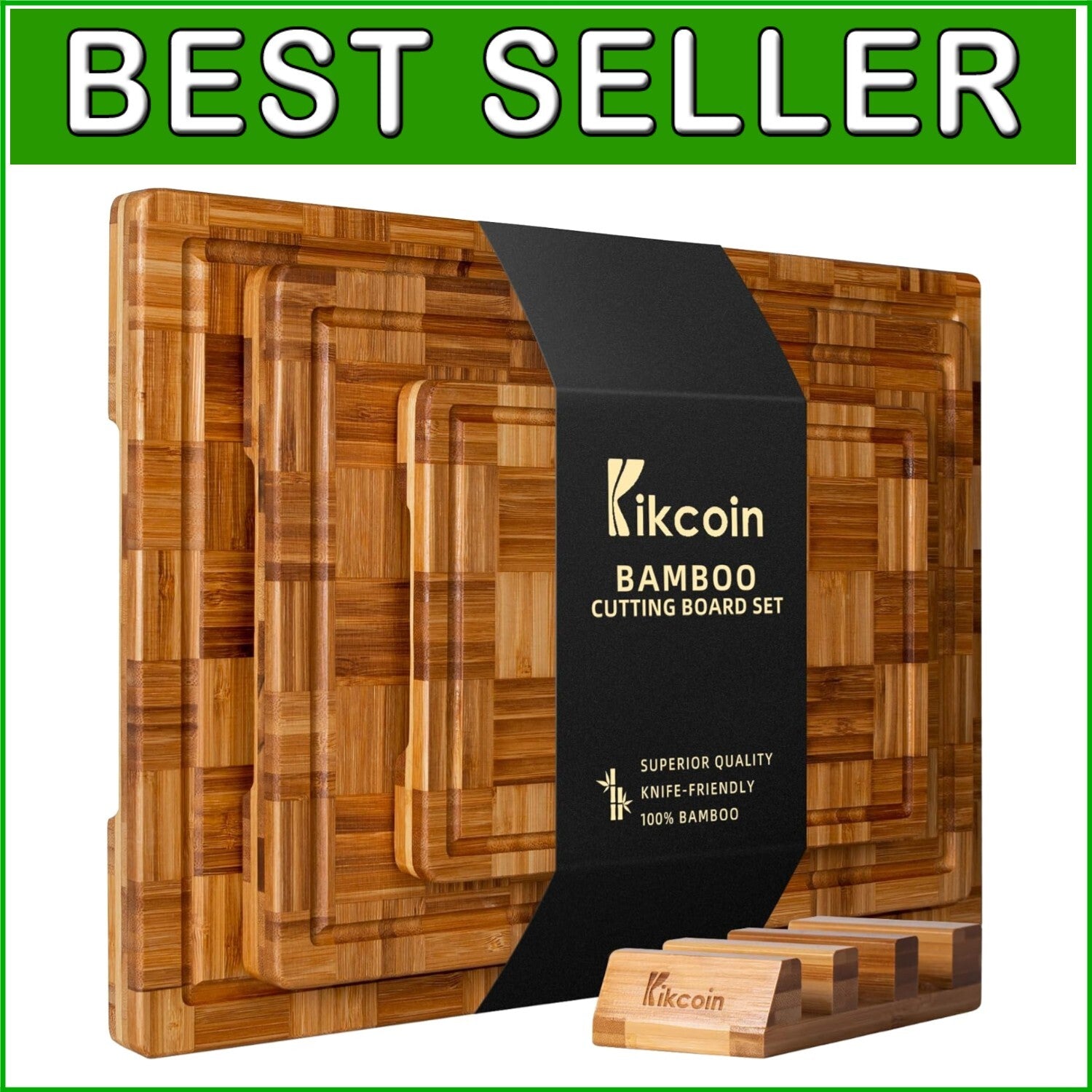 Extra Large Bamboo Cutting Board Set of 3 with Juice Grooves - Kitchen Essential