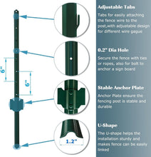 Load image into Gallery viewer, Durable 3-Foot Powder Coated Green Steel Fence Post - 10 Pack for Garden Fencing