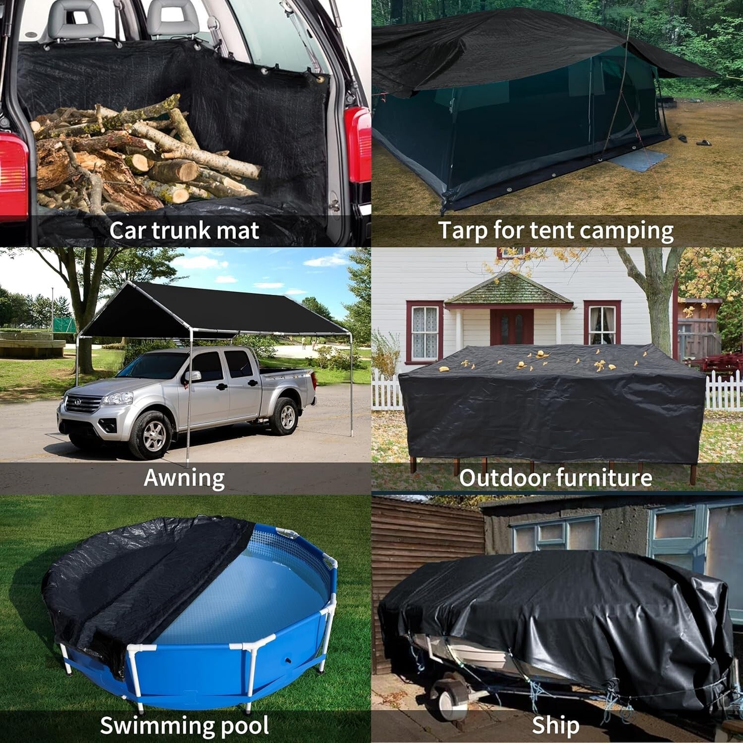 Durable 16x18 Feet Black Tarpaulin for Ultimate UV & Snow Protection Outdoors