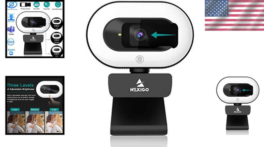 1080P HD Webcam with Ring Light & Auto-Focus for Zoom & Online Learning