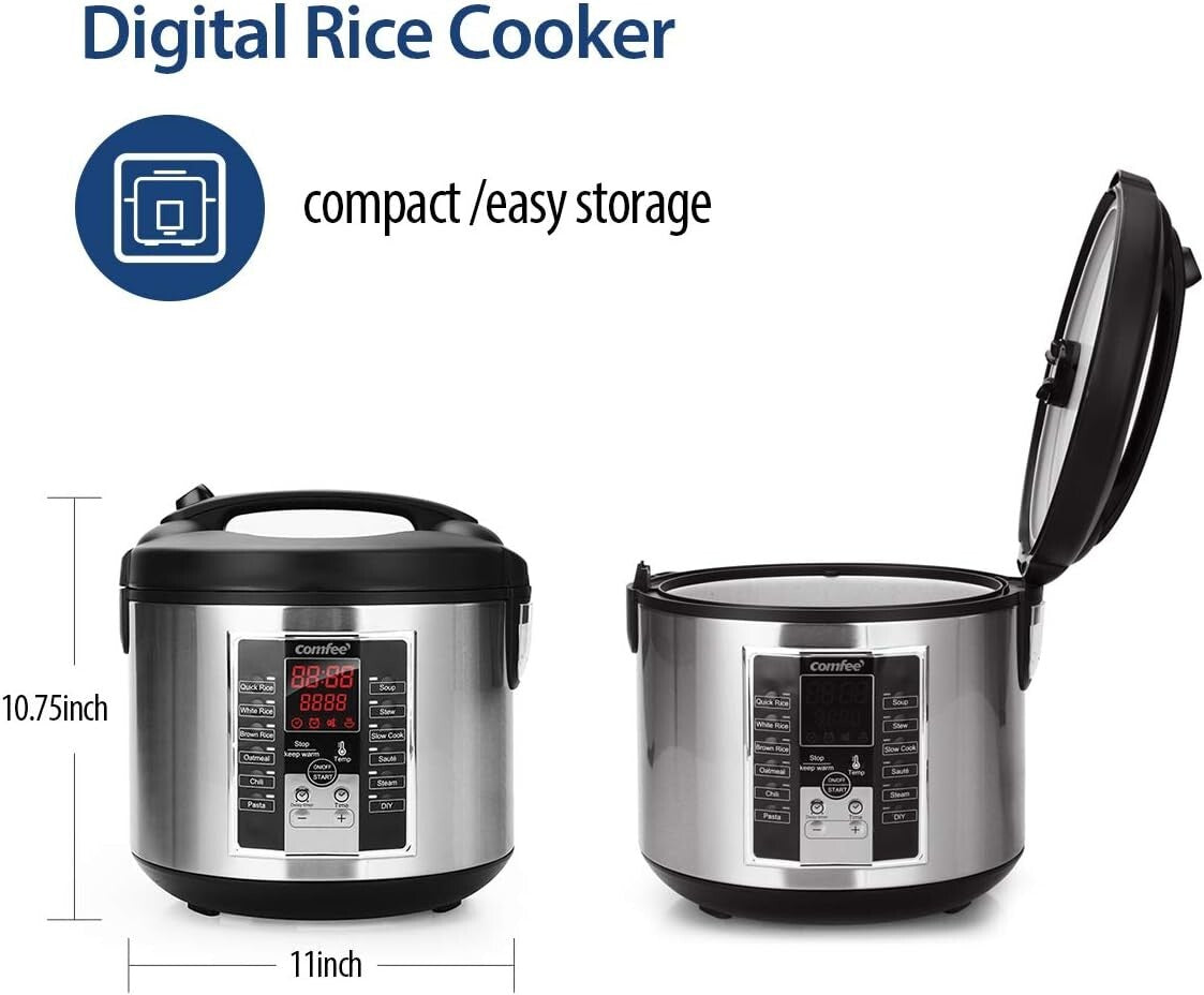 12 Digital Cooking Programs Multi Cooker - 5.2Qt Family Size Steamer & Rice Pot