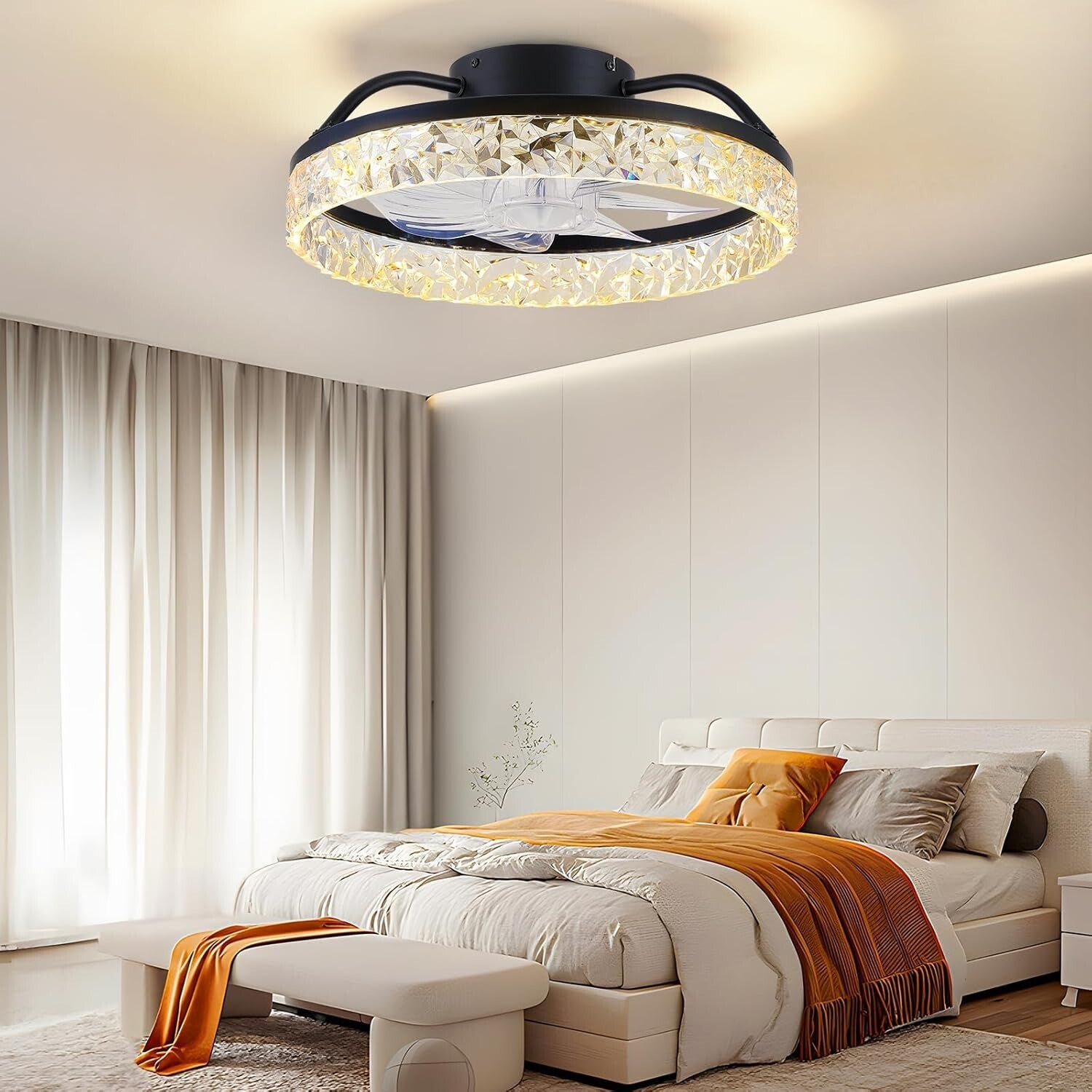 Elegant 16" Dimmable Ceiling Fan - Bladeless, Remote & APP Controlled, Black