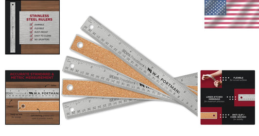 10-Pack 24 Inch Flexible Stainless Steel Rulers with Cork Backing for Accuracy