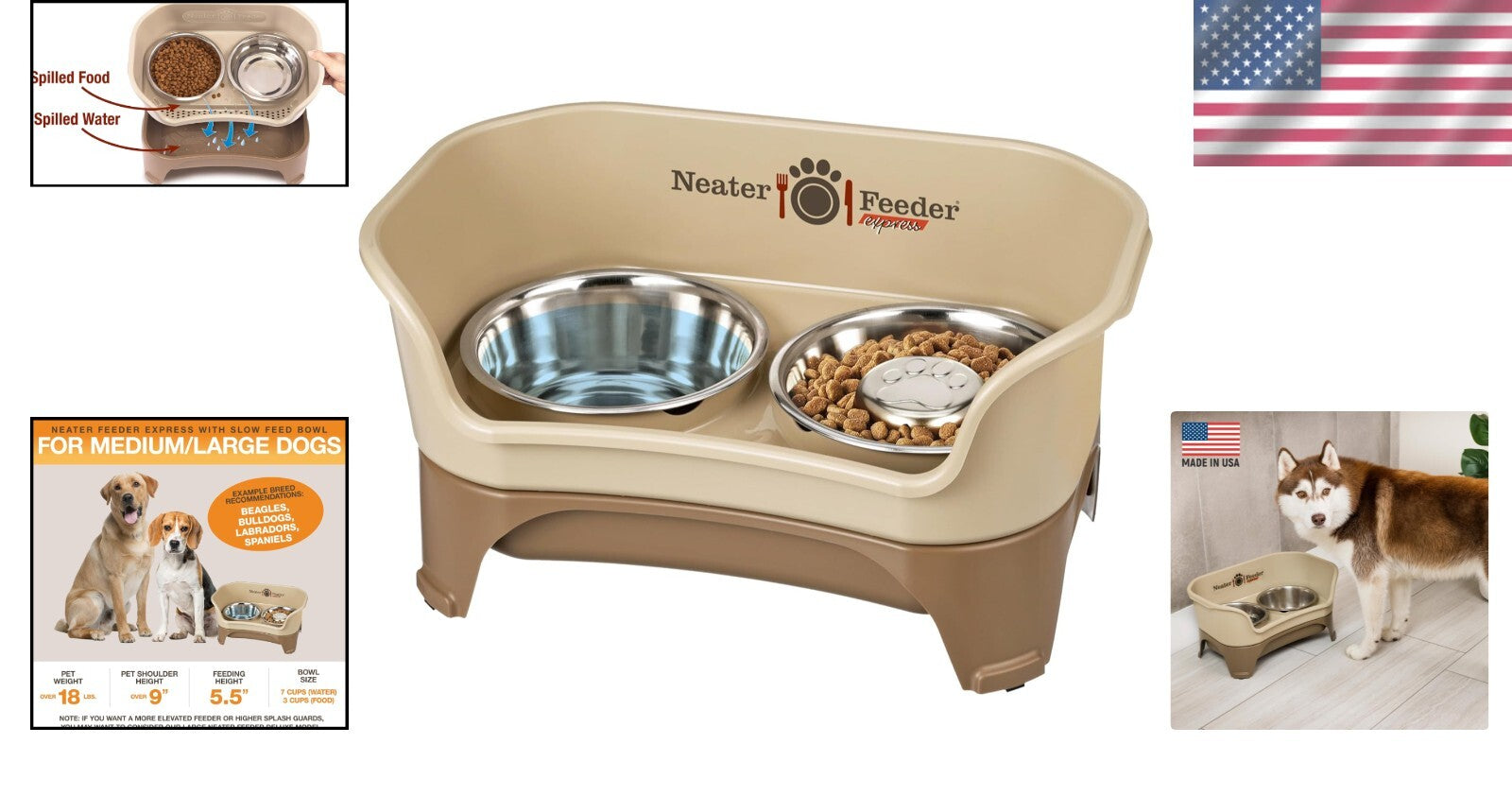 Dishwasher Safe Elevated Dog Feeder with Slow Feed Bowl and Spill Proof Design