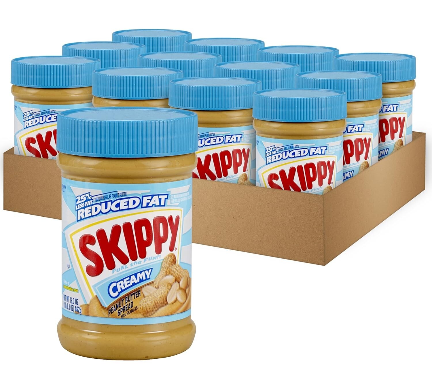 Delicious 16.3 Oz Reduced Fat Peanut Butter Spread - Pack of 12 for Snacking