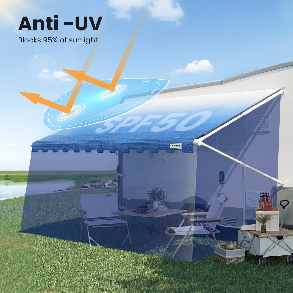 Durable Vinyl Awning Canopy - 14' Blue Fade Replacement for Trailers & Campers
