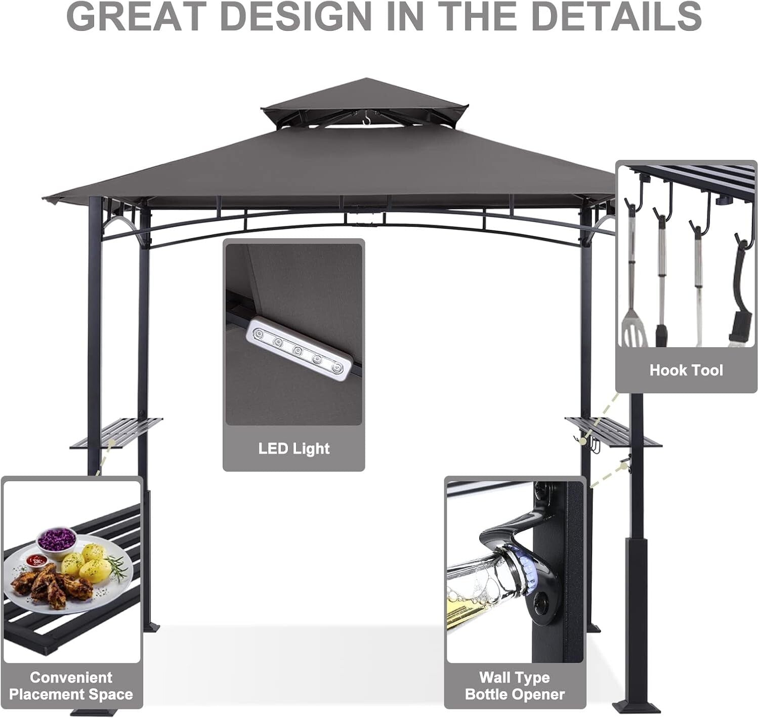 Durable 8x5 Grill Canopy Shelter with LED Light for Stylish Outdoor Cooking