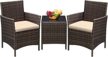Load image into Gallery viewer, Lightweight 3-Piece Rattan Chair Set with Comfortable Cushions and Glass Table