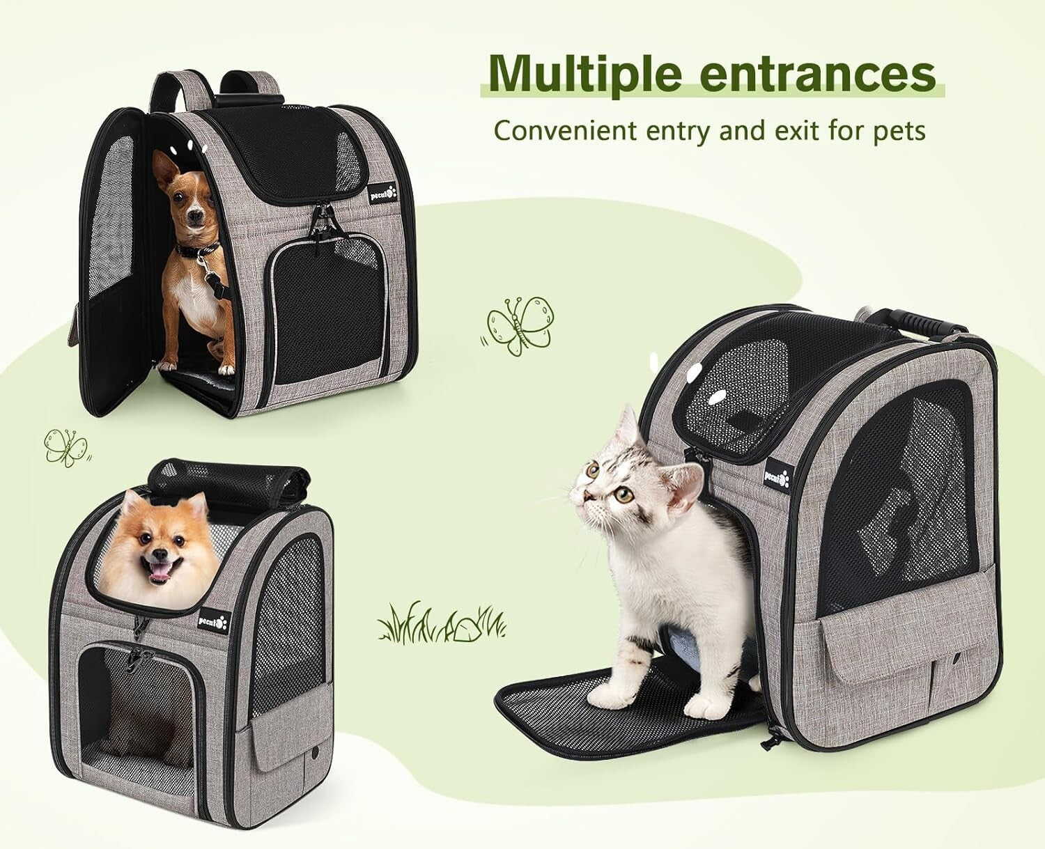Stylish Expandable Pet Backpack with 4 Entrances for Easy Access & Ventilation