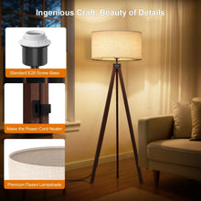 Load image into Gallery viewer, Mid Century Wood Tripod Floor Lamp with Linen Shade - Stylish Living Space Light