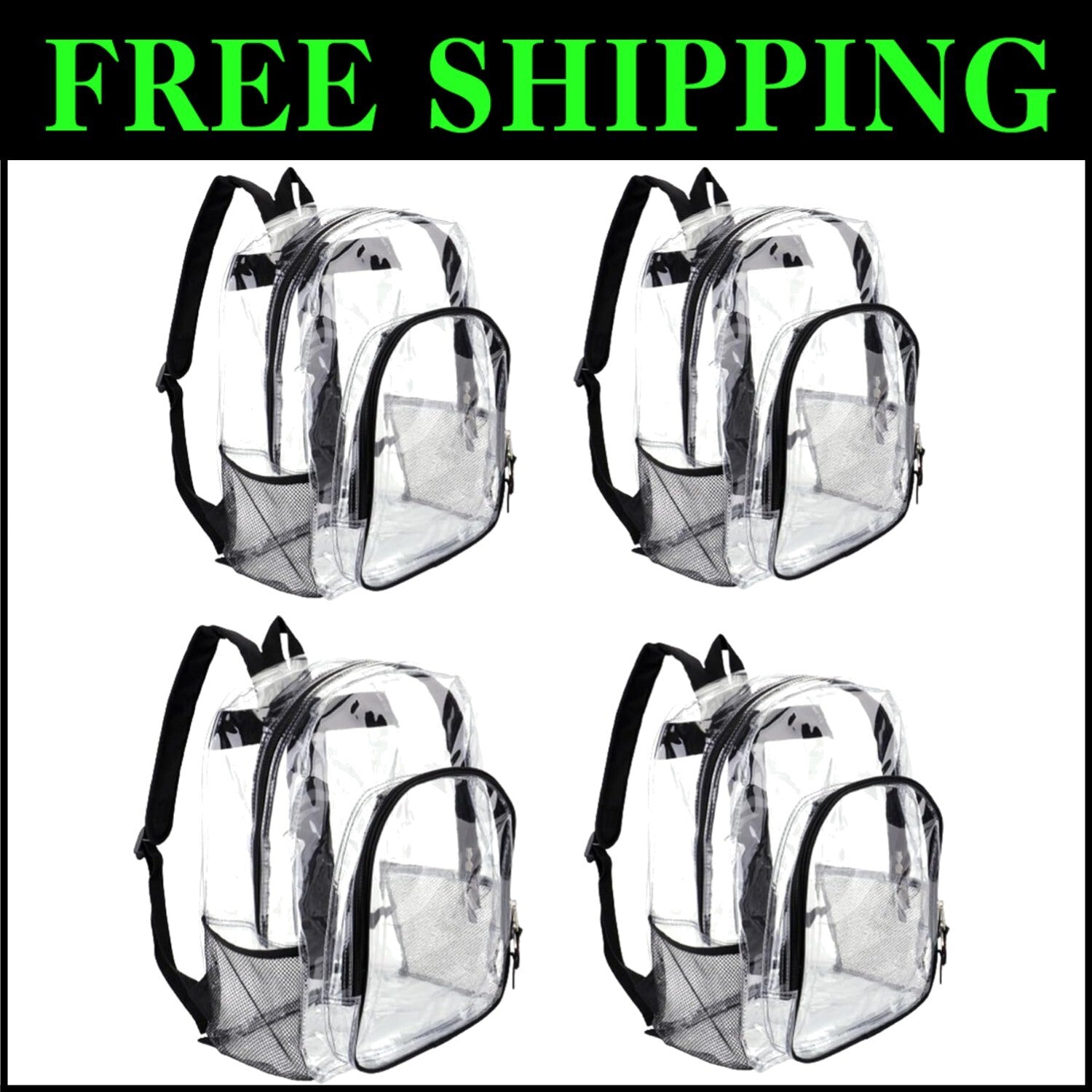 Bulk Clear See-Through Backpacks, 12 Pack for Kids - Large Capacity PVC Bags