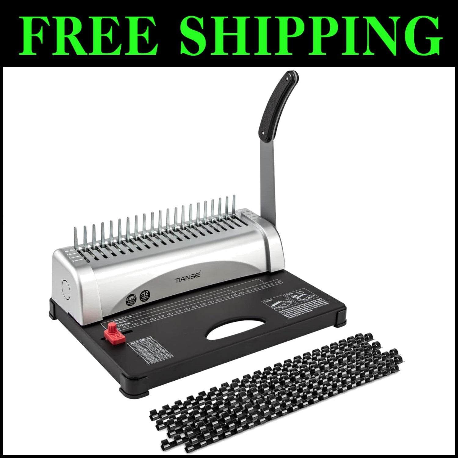 21-Hole Binding Machine with 100 PCS 3/8'' Comb Spines - 450 Sheet Capacity