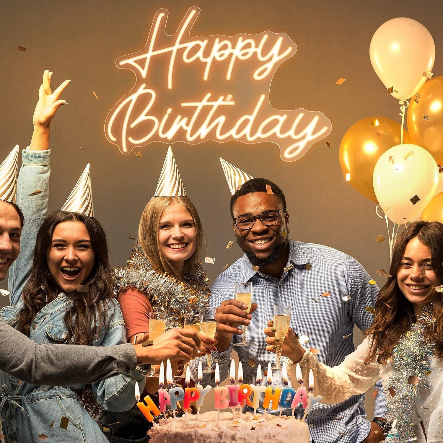 Sturdy and Lightweight Neon Happy Birthday Sign 16.5"x12.2" - Joyful Decor