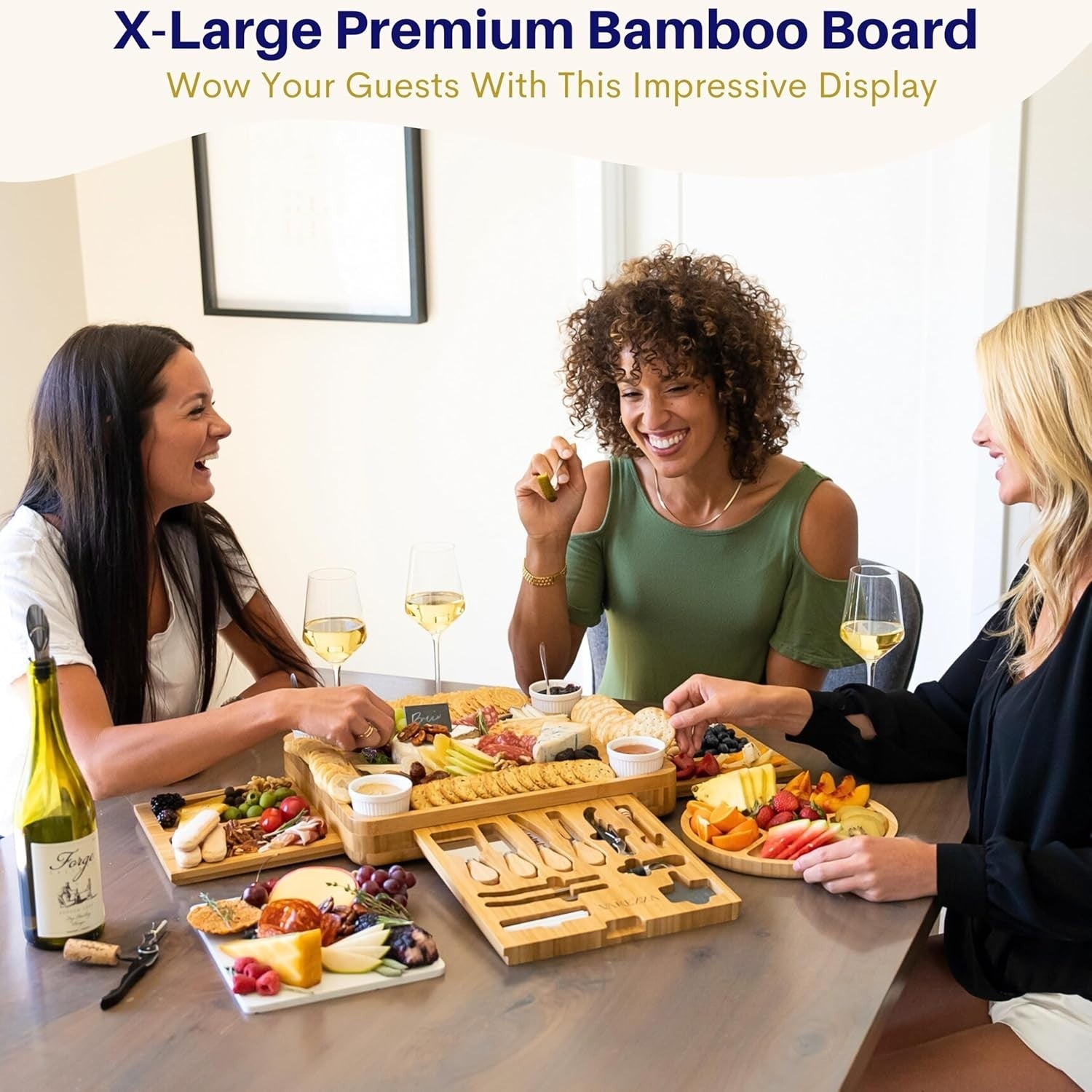 Extra Large Marble & Bamboo Charcuterie Board Set - 27 Entertaining Accessories