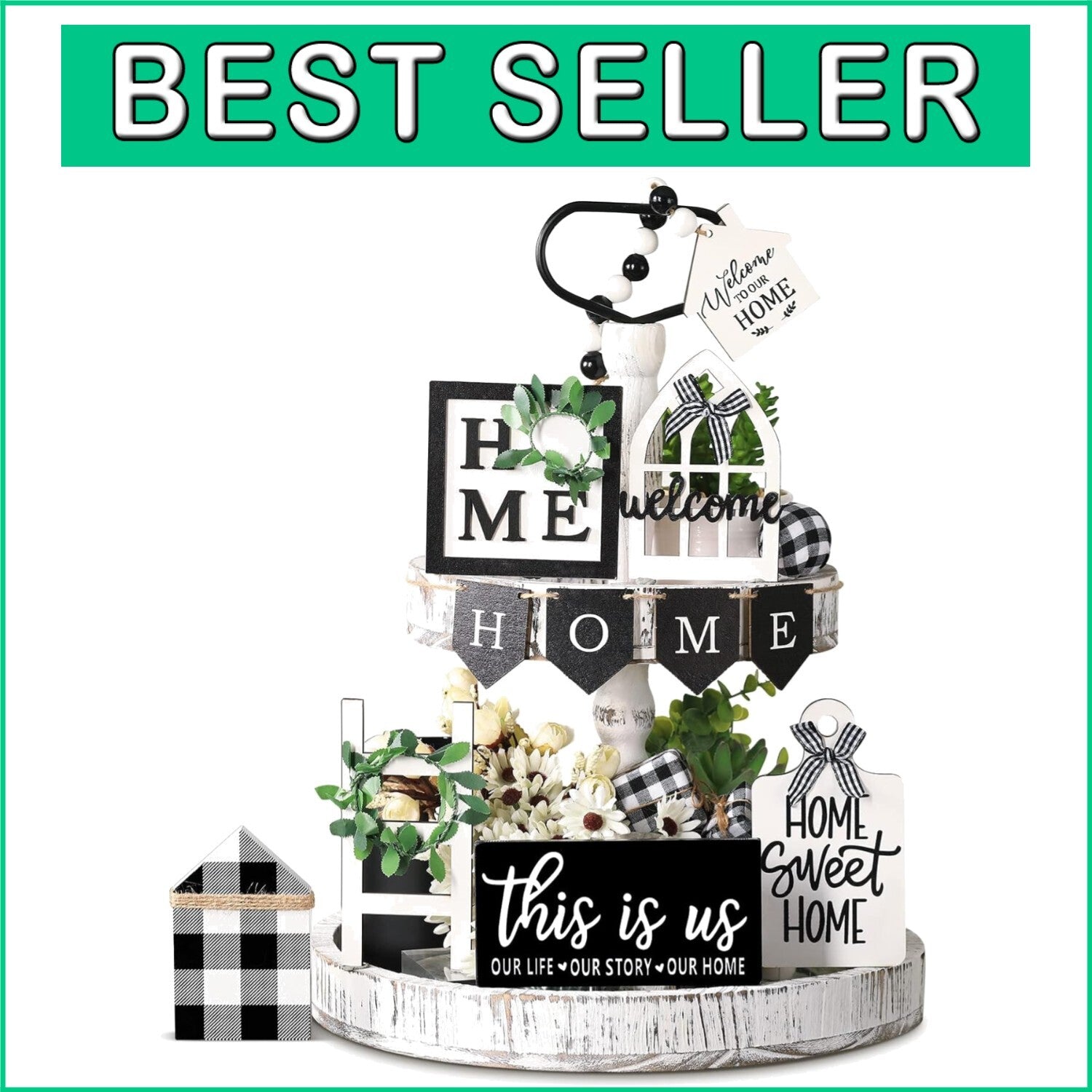 Charming Rustic Wood Tray Decor Set with 11 Signs - Ideal for Housewarming Gifts