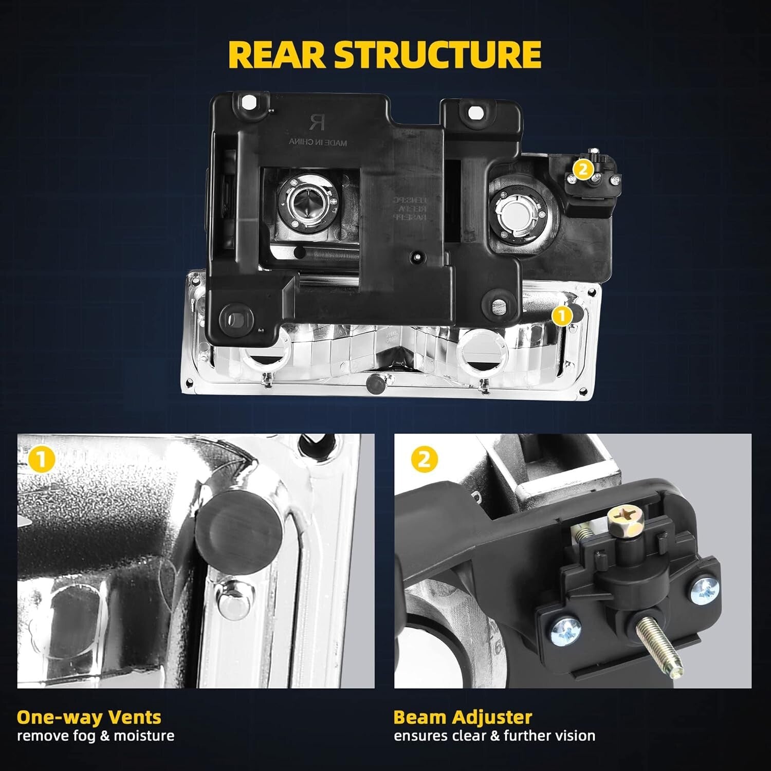 Weather-Sealed LED Headlights for 1994-1999 Chevy C/K Series, Impact-Resistant