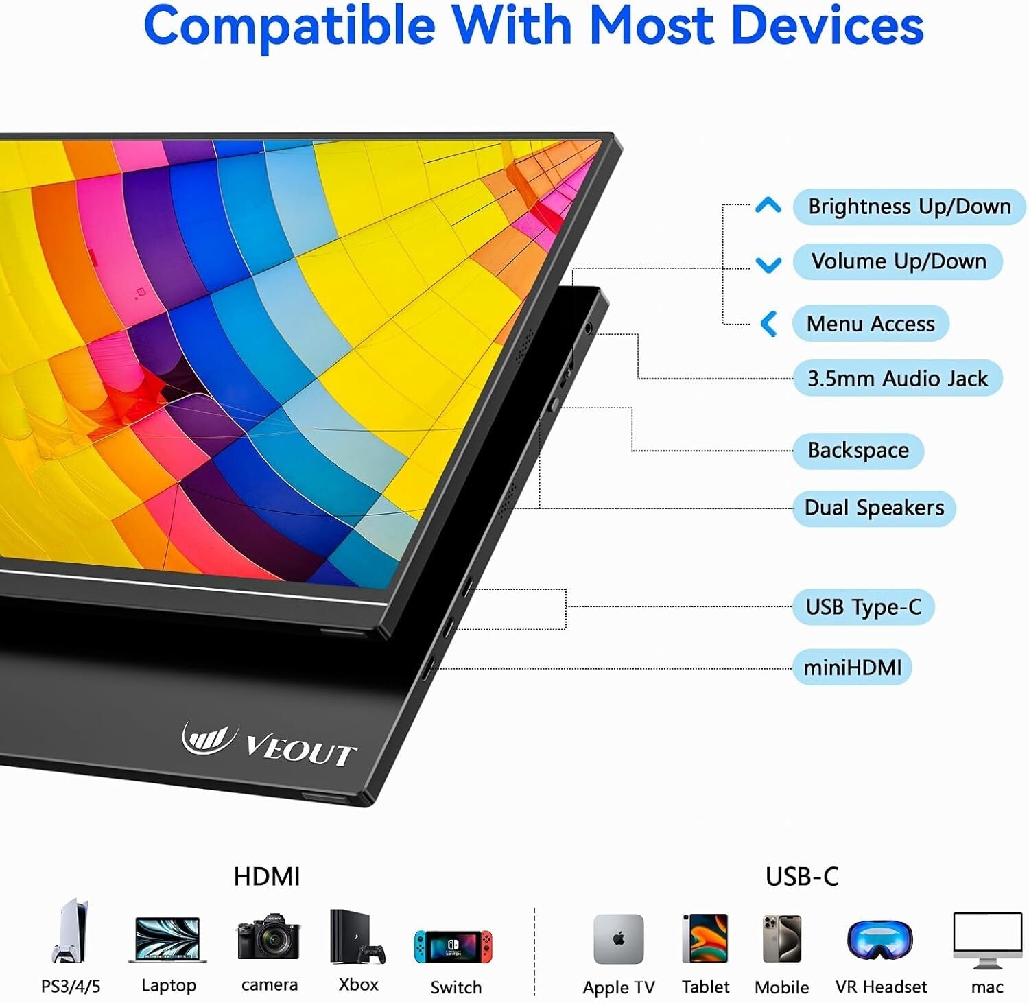 Ultra-Slim 16-Inch Portable Monitor with Kickstand - Ideal for Work and Travel