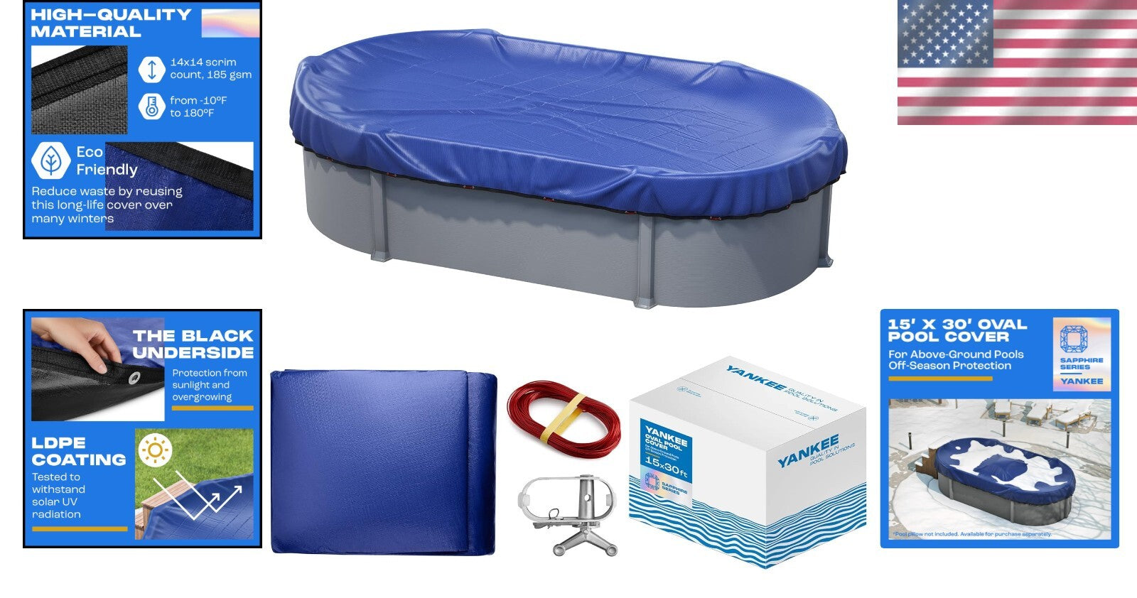 Durable 15 x 30-ft Oval Winter Pool Cover - UV-Resistant & Cold-Proof Solution