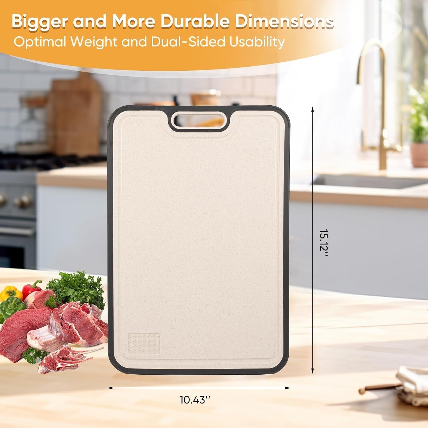 Large 15" GR2 Titanium Cutting Board with Built-in Juice Groove - Versatile Prep