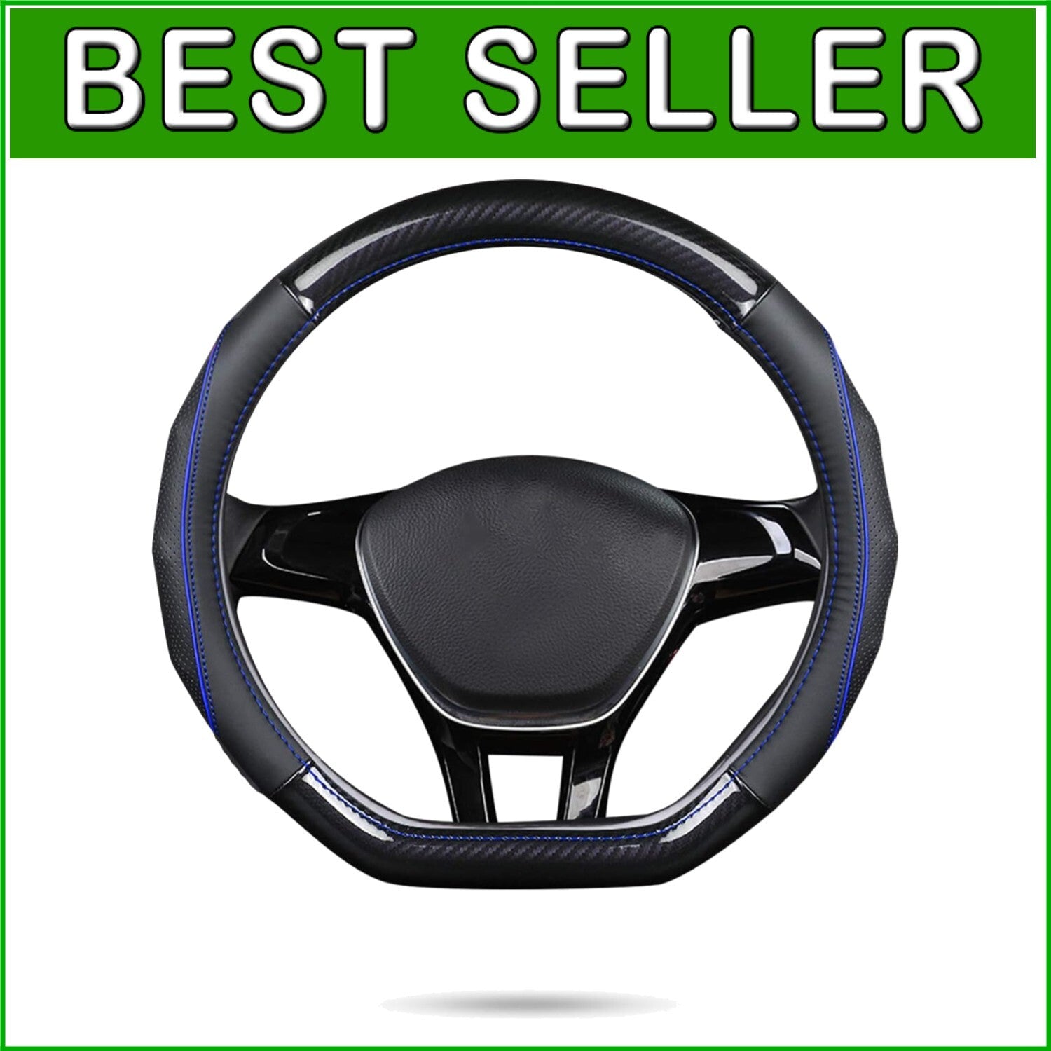 Elegant Black & Blue D-Shape Steering Wheel Cover - Premium Carbon Fiber Design