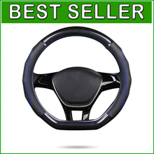 Load image into Gallery viewer, Elegant Black &amp; Blue D-Shape Steering Wheel Cover - Premium Carbon Fiber Design