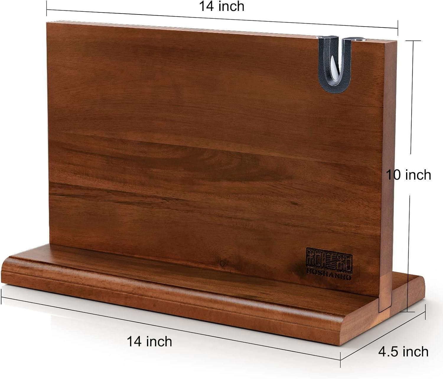 14x10 Magnetic Knife Holder Rack - Stylish Acacia Wood with Built-In Sharpener