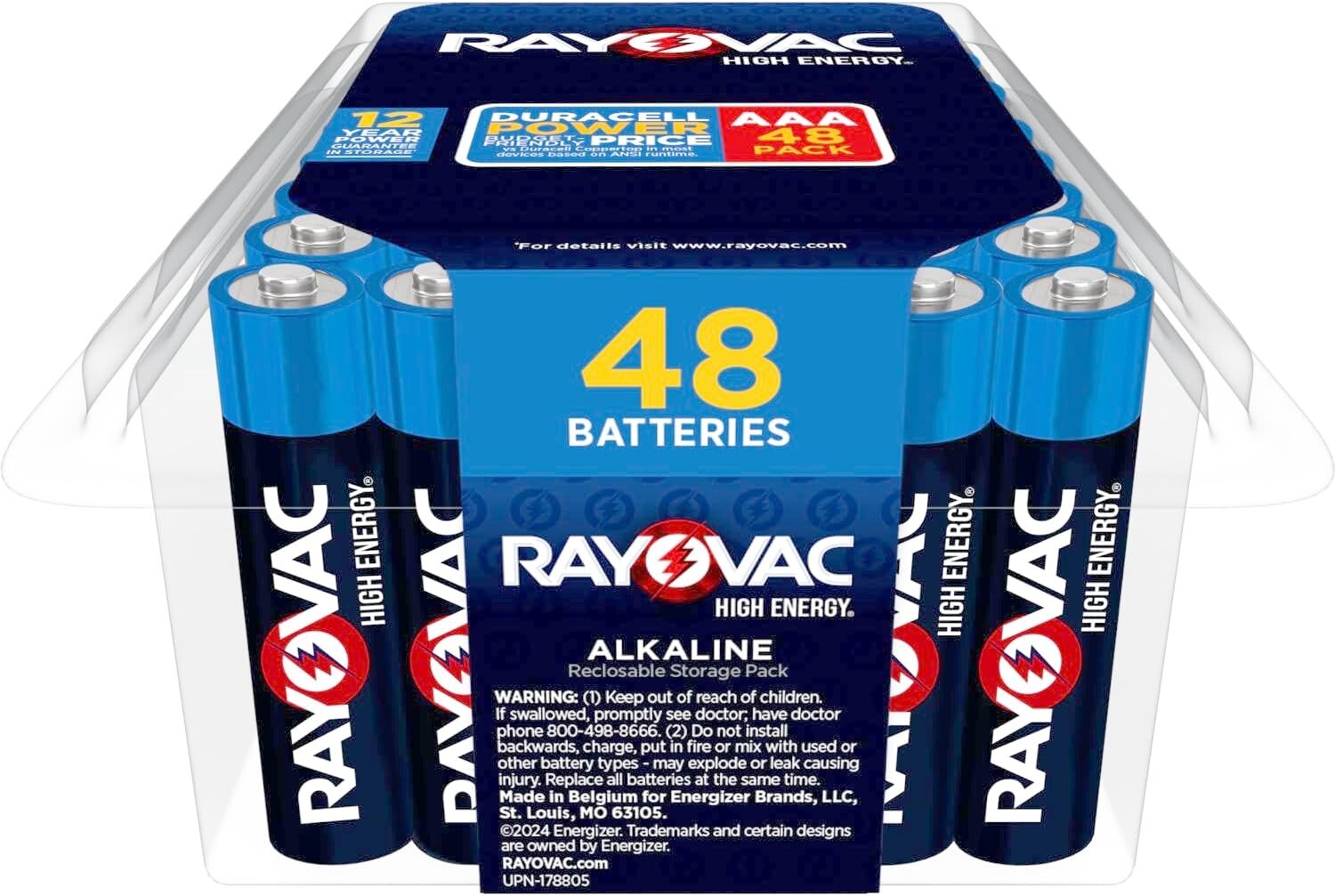 12-Year Shelf Life: 48 Pack of Alkaline AAA Batteries for High Demand Devices