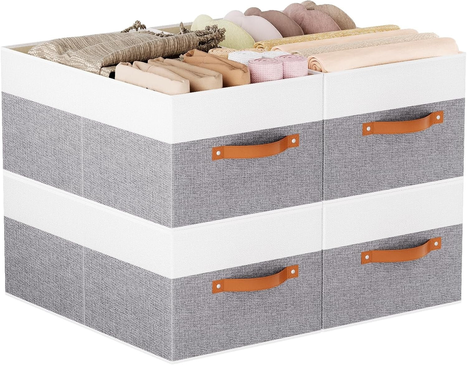 Elegant 4-Pack White and Grey Foldable Bins - Multi-Purpose Storage Solution