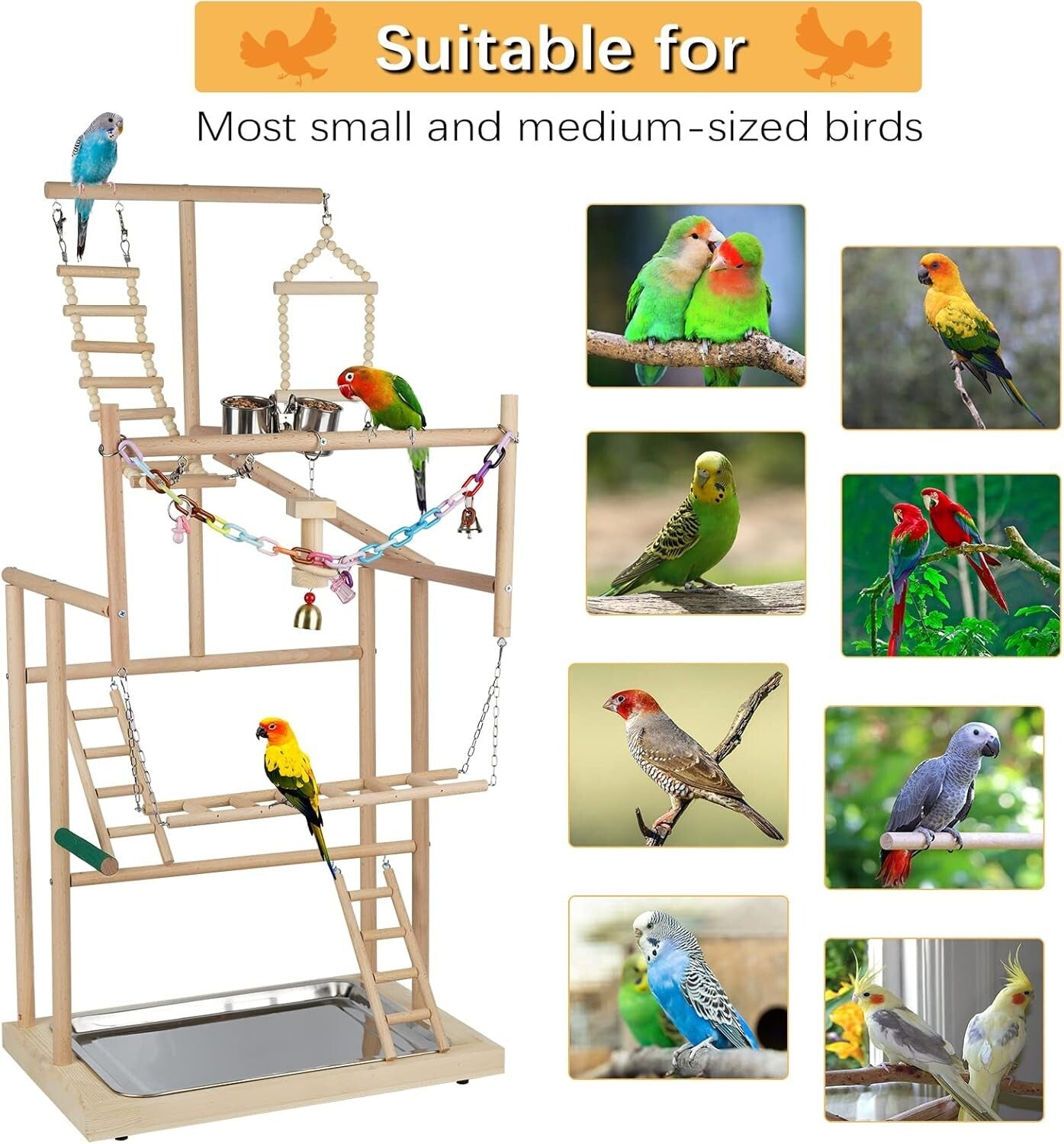Handcrafted Parrot Play Gym with Perches, Toys & Bells—Ideal for Bird Training