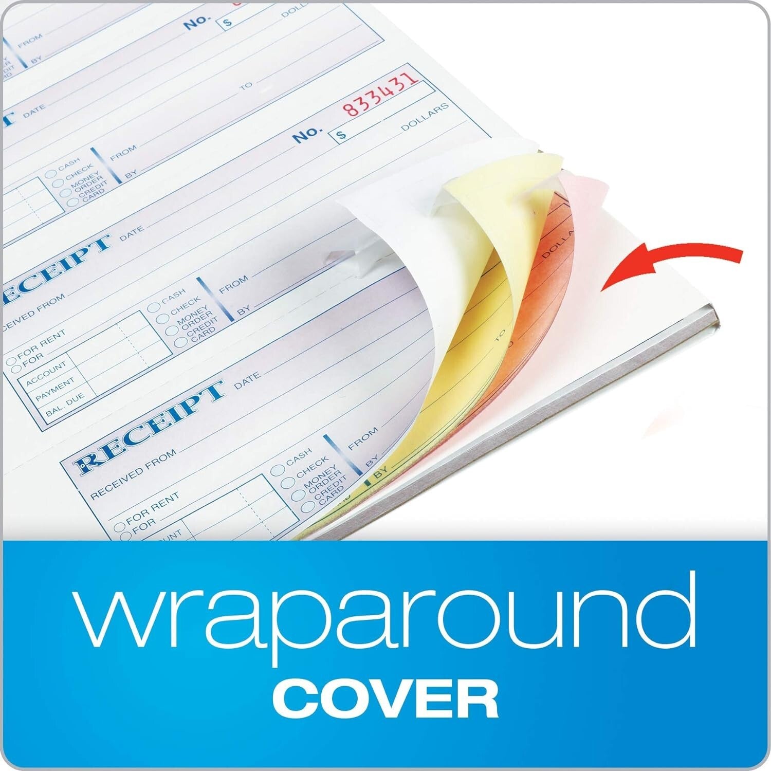 Durable 3-Part Carbonless Rent Receipt Books - 5-Pack with Wraparound Cover