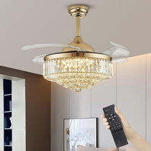 Load image into Gallery viewer, Modern Gold Crystal Ceiling Fan with Dimmable LED Lights, 42" Retractable Design
