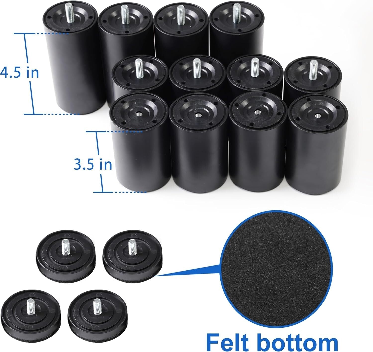 Stainless Steel Bed Legs 12 Inch with Felt Bottom for Hard Floor Protection