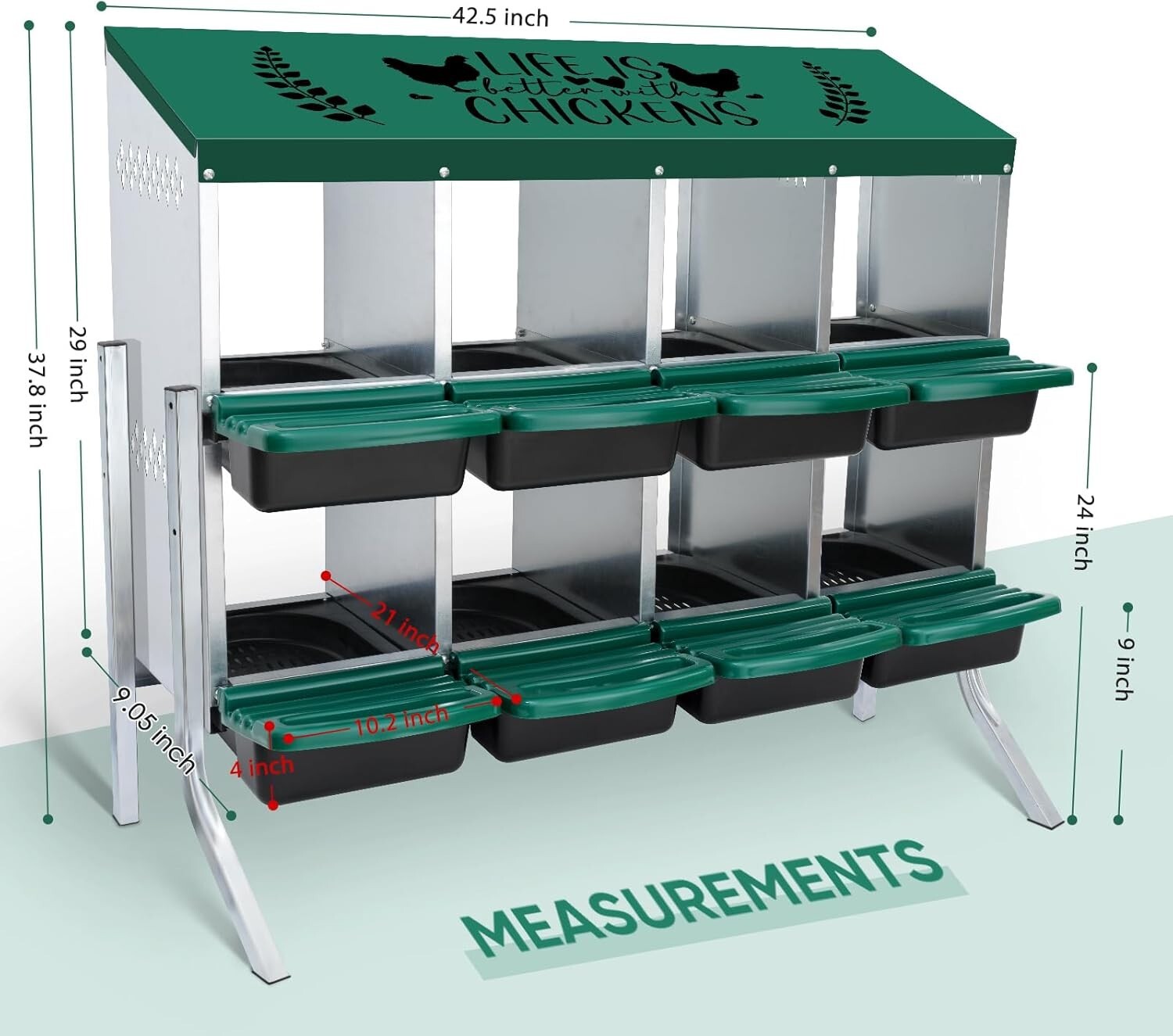 8-Hole Height-Adjustable Chicken Nesting Boxes with Automatic Egg Collection