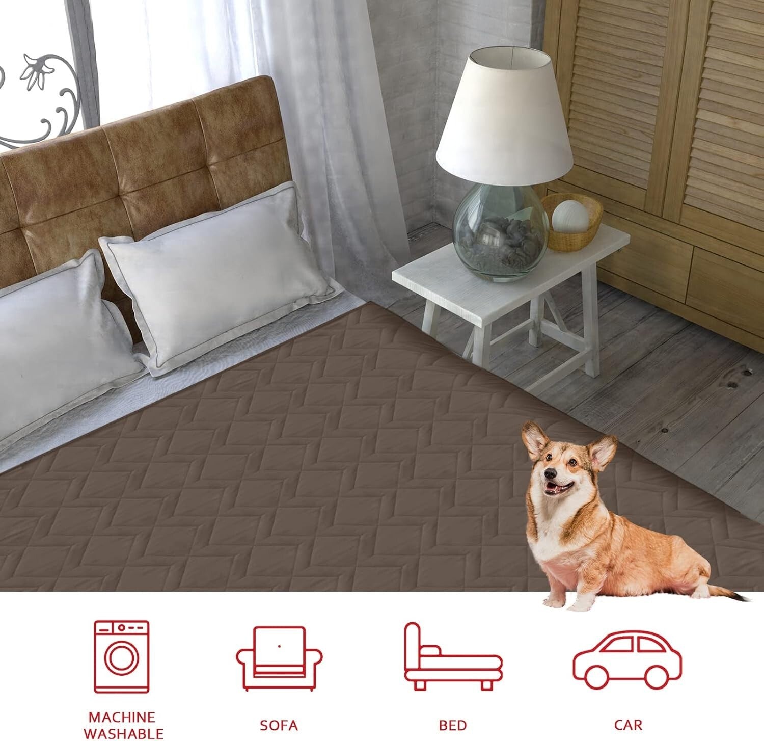 100% Waterproof Couch Cover - 86" x 82" Anti-Slip Dog Bed Protector in Chocolate