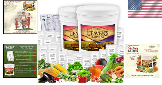 Heaven’s Harvest 10-Year Vegetable Seed Bank Kit - 50K+ Non-GMO Seeds & Storage