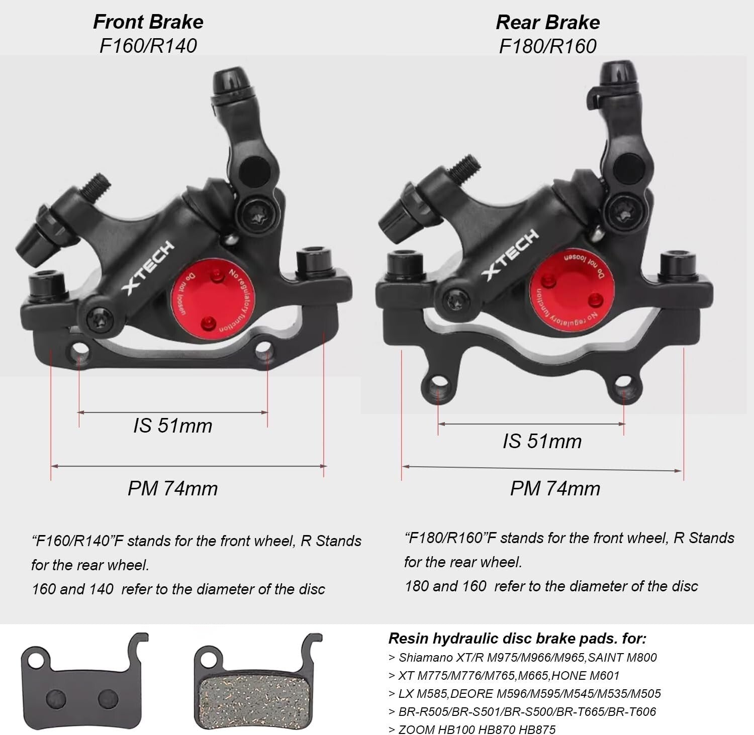 XTECH HB-100 Cable Pull Hydraulic Brakes - Lightweight Mountain Bike Calipers