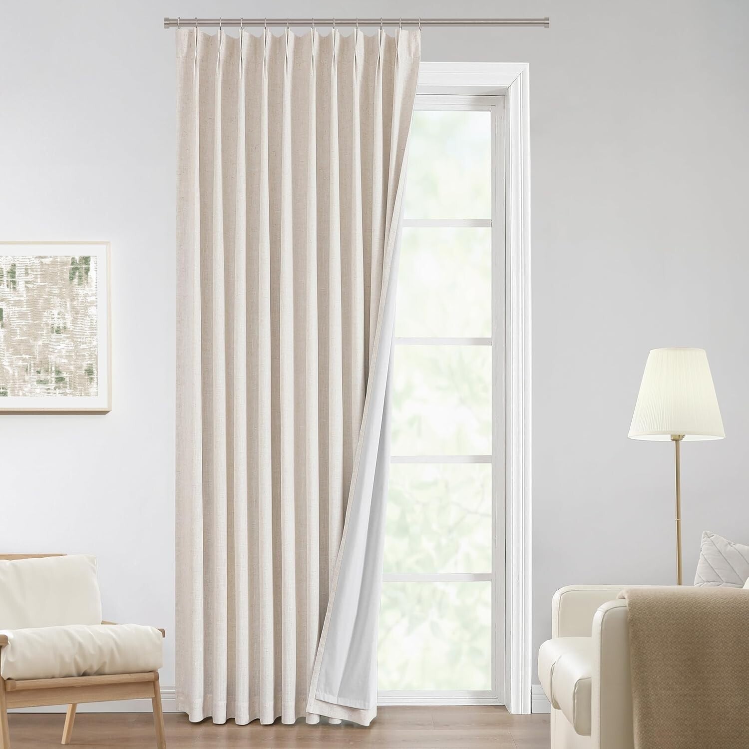 Elegant Natural Pinch Pleat Blackout Curtains - 120" Length, Eco-Friendly