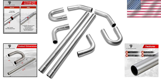 Custom 3" T304 Stainless Steel Exhaust Pipe Kit - 16G, 8 PCS with Mandrel Bends