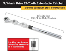 Load image into Gallery viewer, 3/4-Inch Drive Extendable Ratchet: 19.5 to 30.5 Inches, 24-Tooth Precision De...
