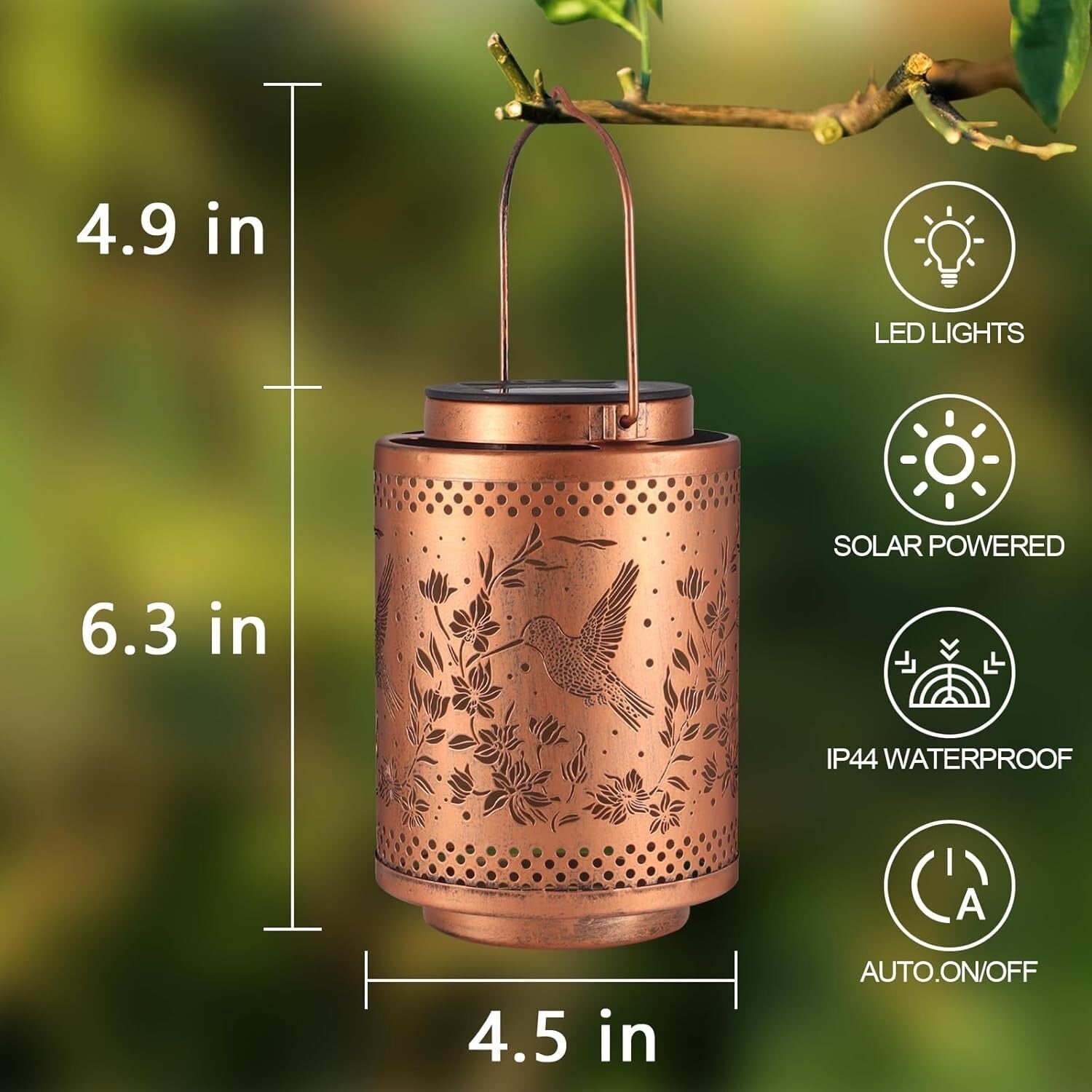 Elegant Solar Lantern with Hummingbird Patterns - Perfect for Gardens & Gifts