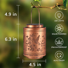 Load image into Gallery viewer, Elegant Solar Lantern with Hummingbird Patterns - Perfect for Gardens &amp; Gifts
