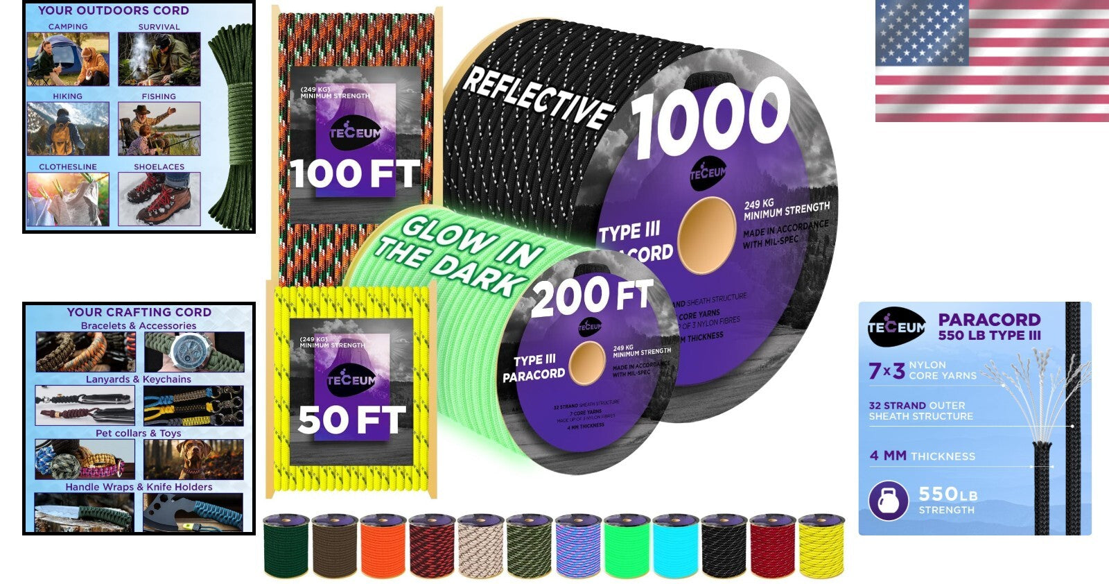 Survival-Grade 1000ft Nylon Rope - Perfect for Outdoor Gear & Craft Projects